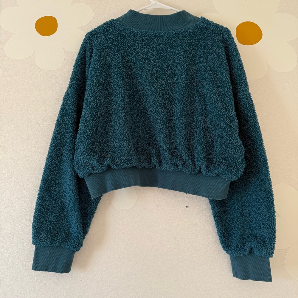 Fabletics Teal Malia Polar Fleece Pullover Textured Fuzzy Crew Neck - Picture 7 of 11